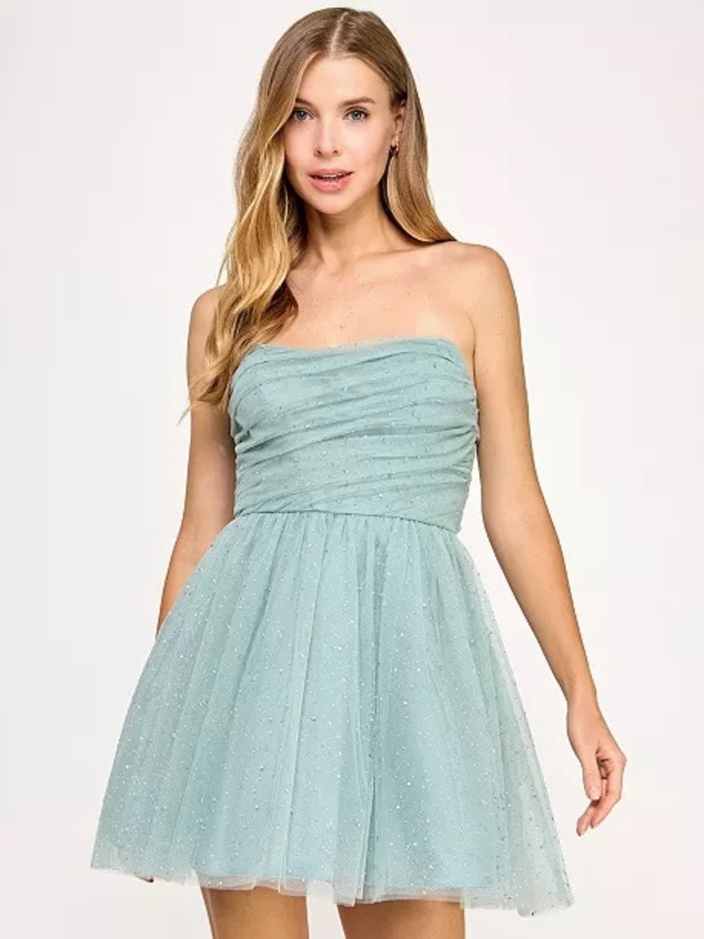 NWT Seni & Cade Strapless Sparkle Tulle Mini Dress in Light Aqua Juniors 15/16